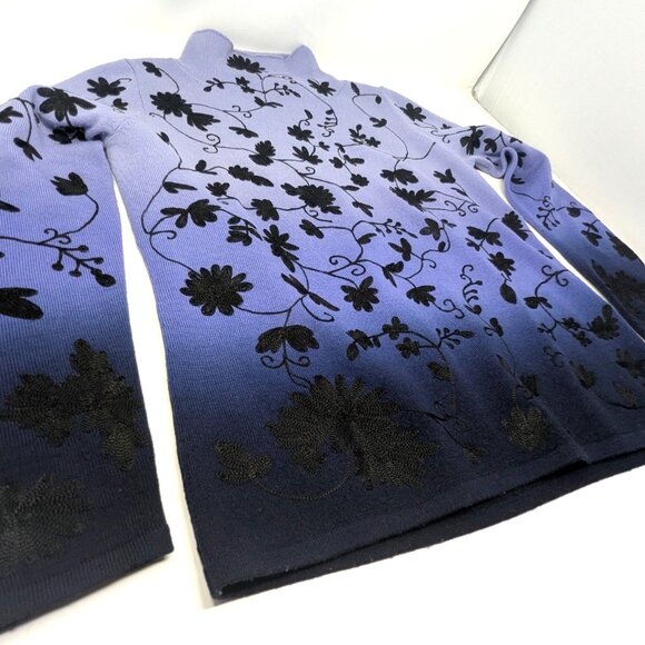 Embroidered Wool Sweater Lavender Ombre Black 90s Dana Buchman Luxury - Picture 8 of 16